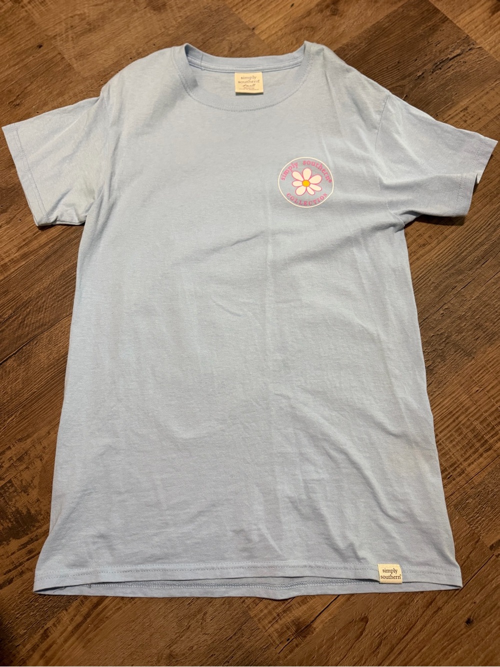 Simply Southern Light Blue Short Sleeve Tee with Daisy Chest Logo